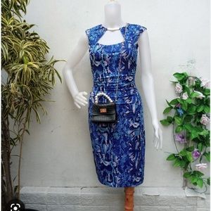 Cache Blue snake print form fitting dress size 8